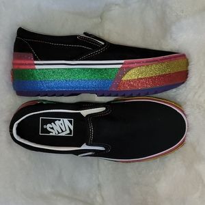 Van's Black & Rainbow Glitter Stacked Platform Slip On LGBTQ Gay Pride Slides